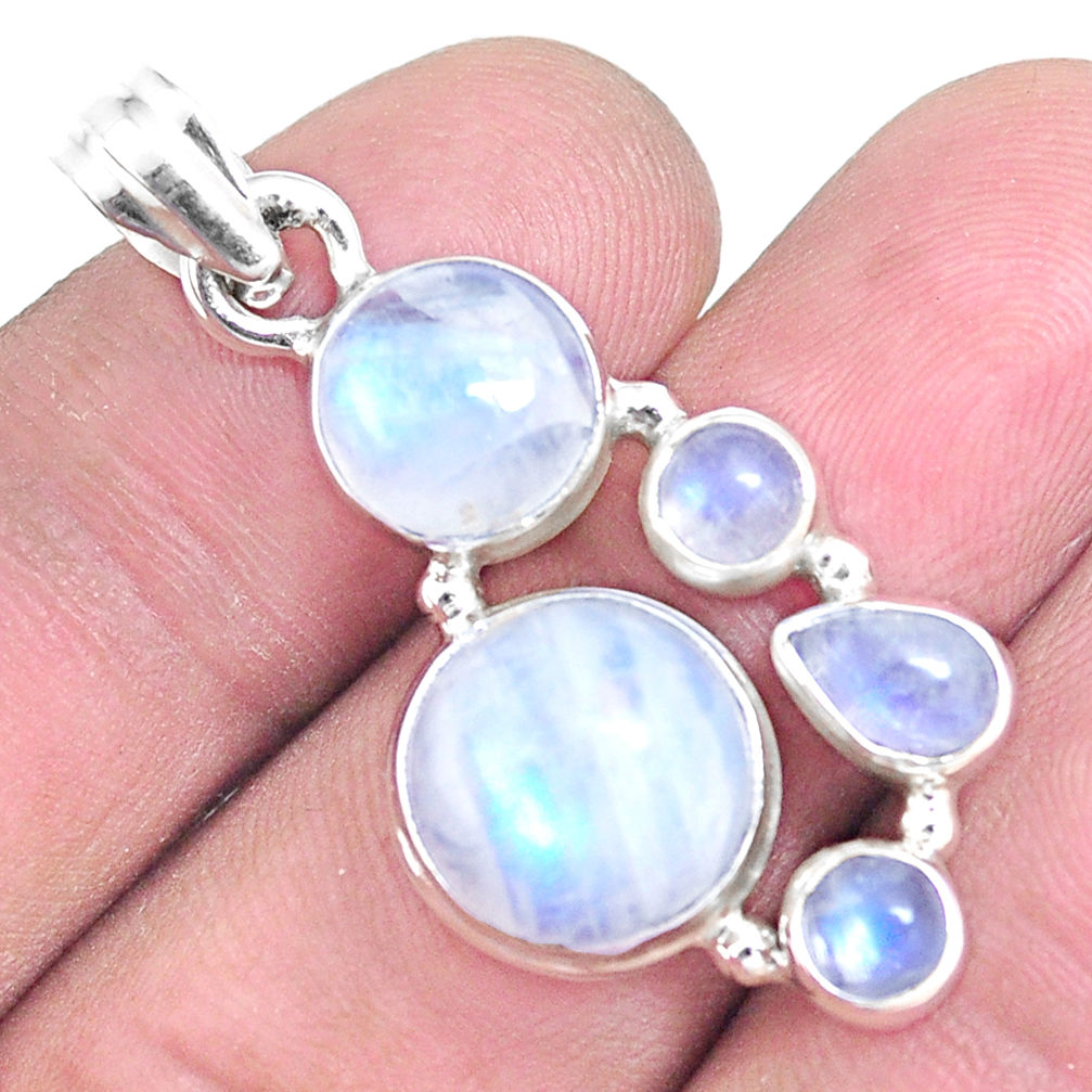 925 sterling silver 13.71cts natural rainbow moonstone round pendant p14227