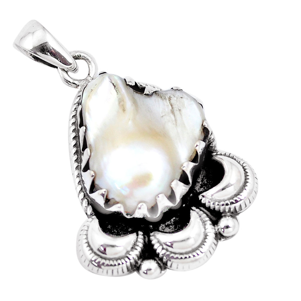 14.88cts natural white pearl fancy 925 sterling silver pendant jewelry p14411