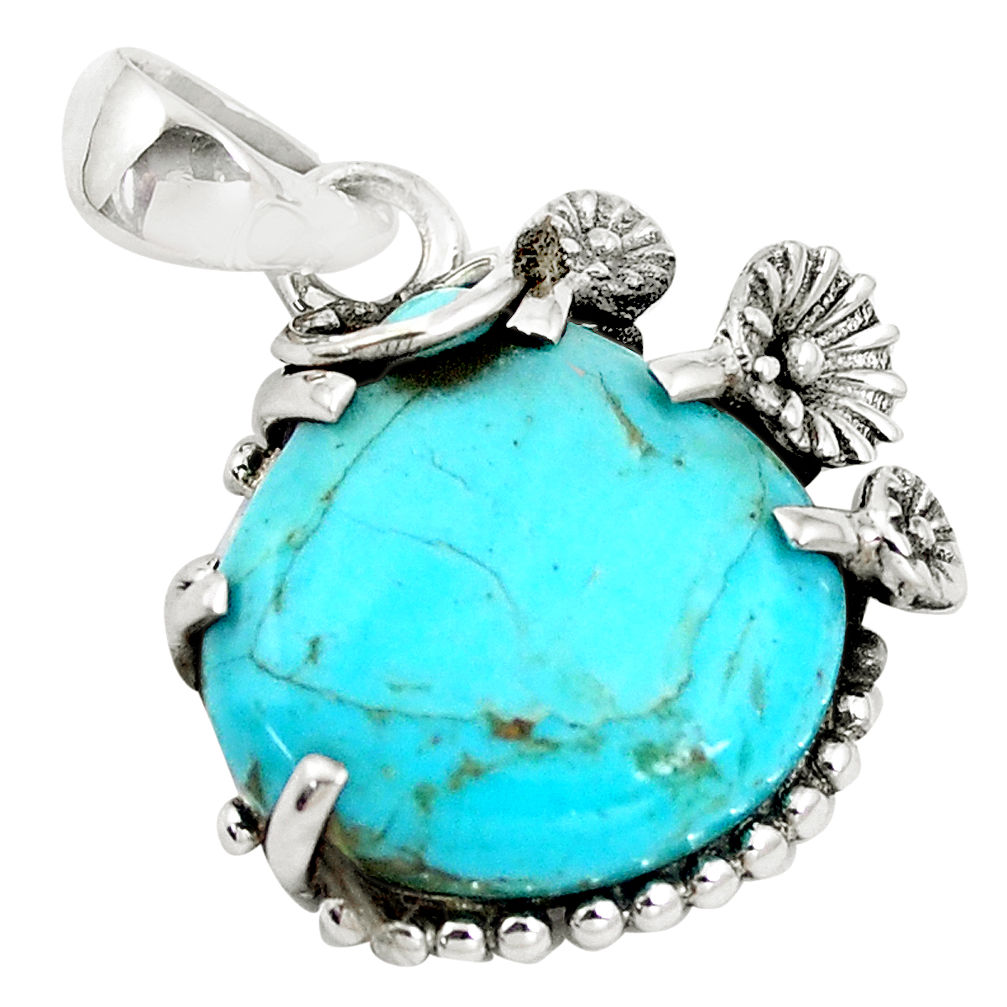 9.80cts green arizona mohave turquoise 925 sterling silver flower pendant p14429