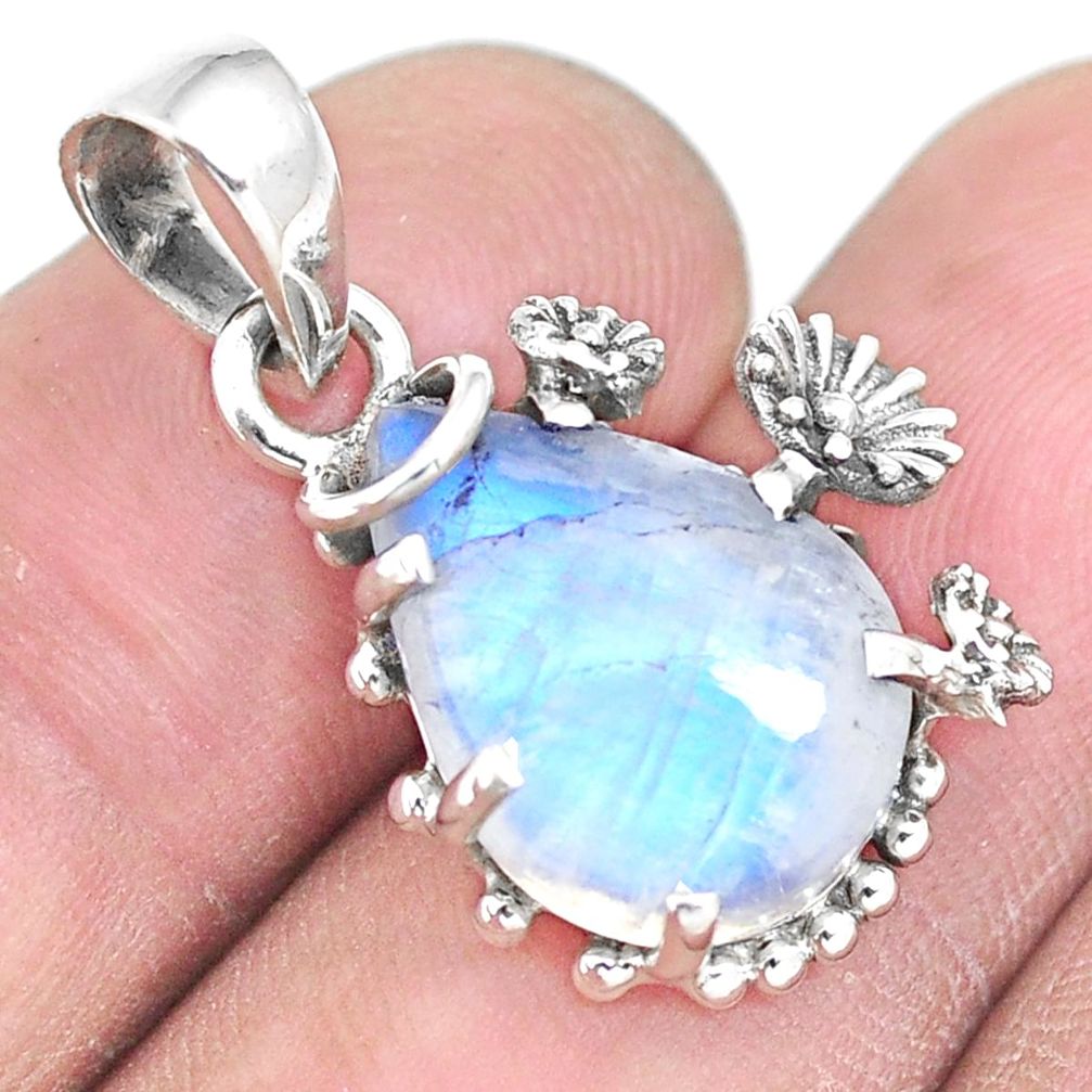 925 sterling silver 6.19cts natural rainbow moonstone flower pendant p14437