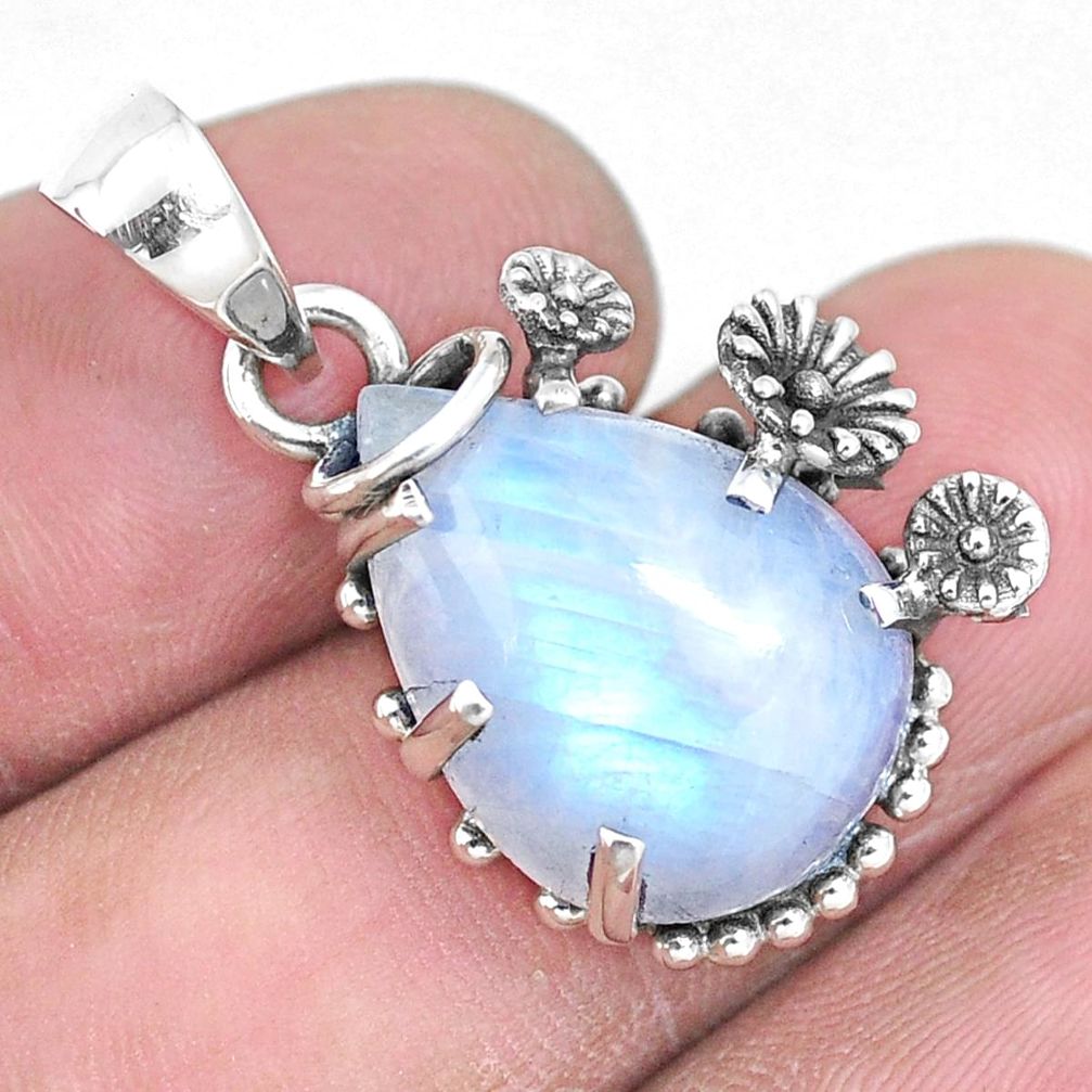 11.20cts natural rainbow moonstone 925 sterling silver flower pendant p14438