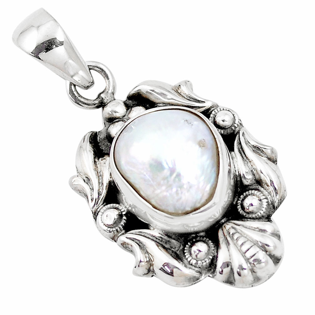 5.16cts natural white pearl fancy 925 sterling silver pendant jewelry p14490