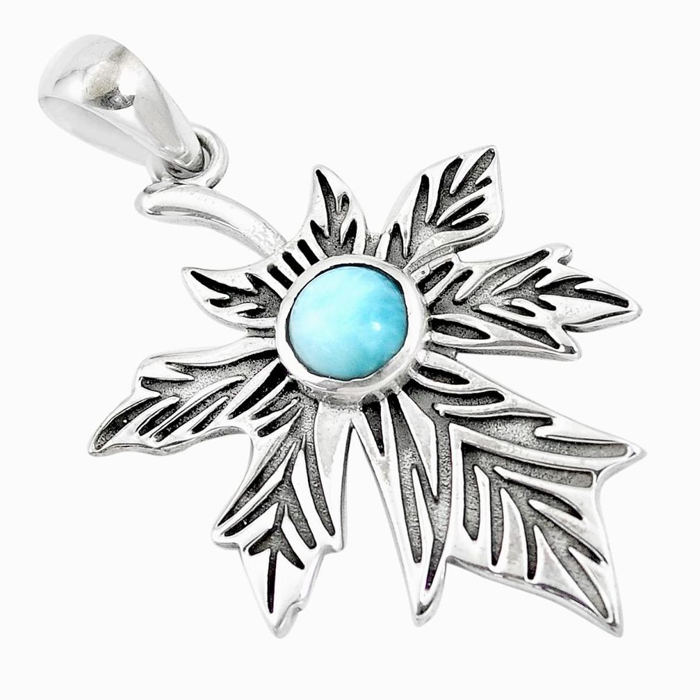 2.46cts natural blue larimar 925 sterling silver deltoid leaf pendant p14522