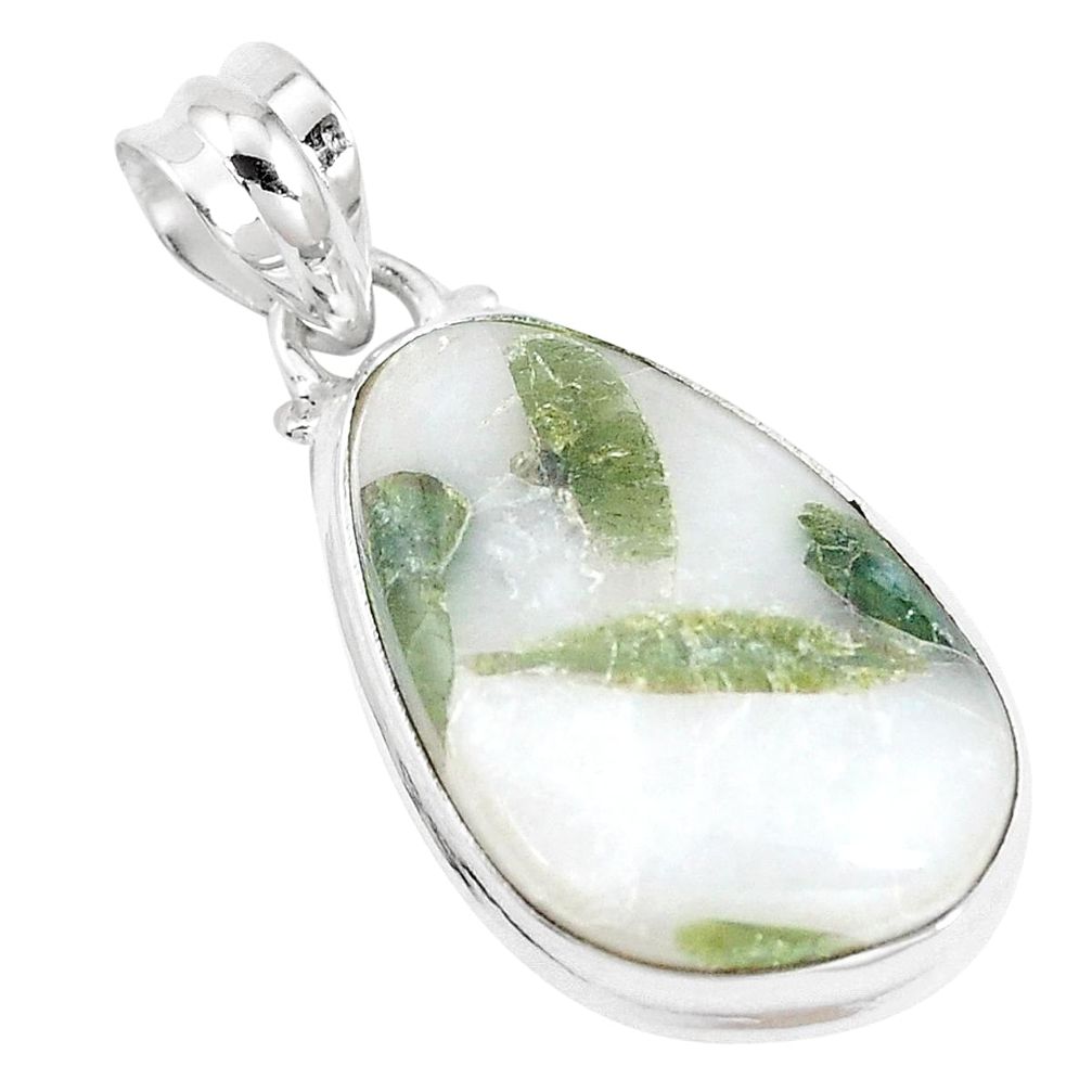 16.54cts natural green tourmaline in quartz 925 sterling silver pendant p14641