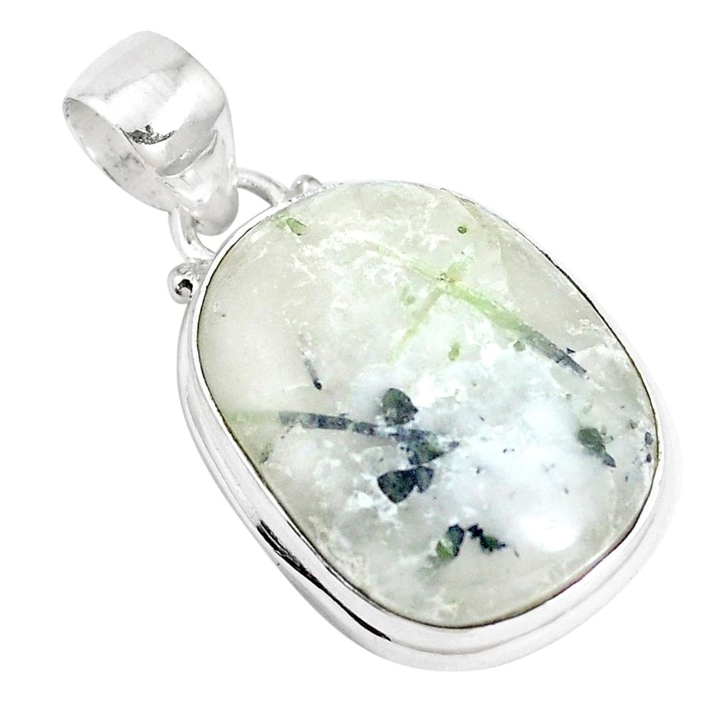 925 silver 15.10cts natural green tourmaline in quartz fancy pendant p14643