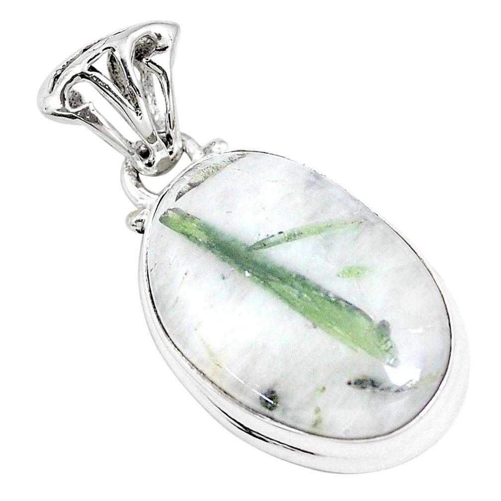 12.58cts natural green tourmaline in quartz 925 sterling silver pendant p14644