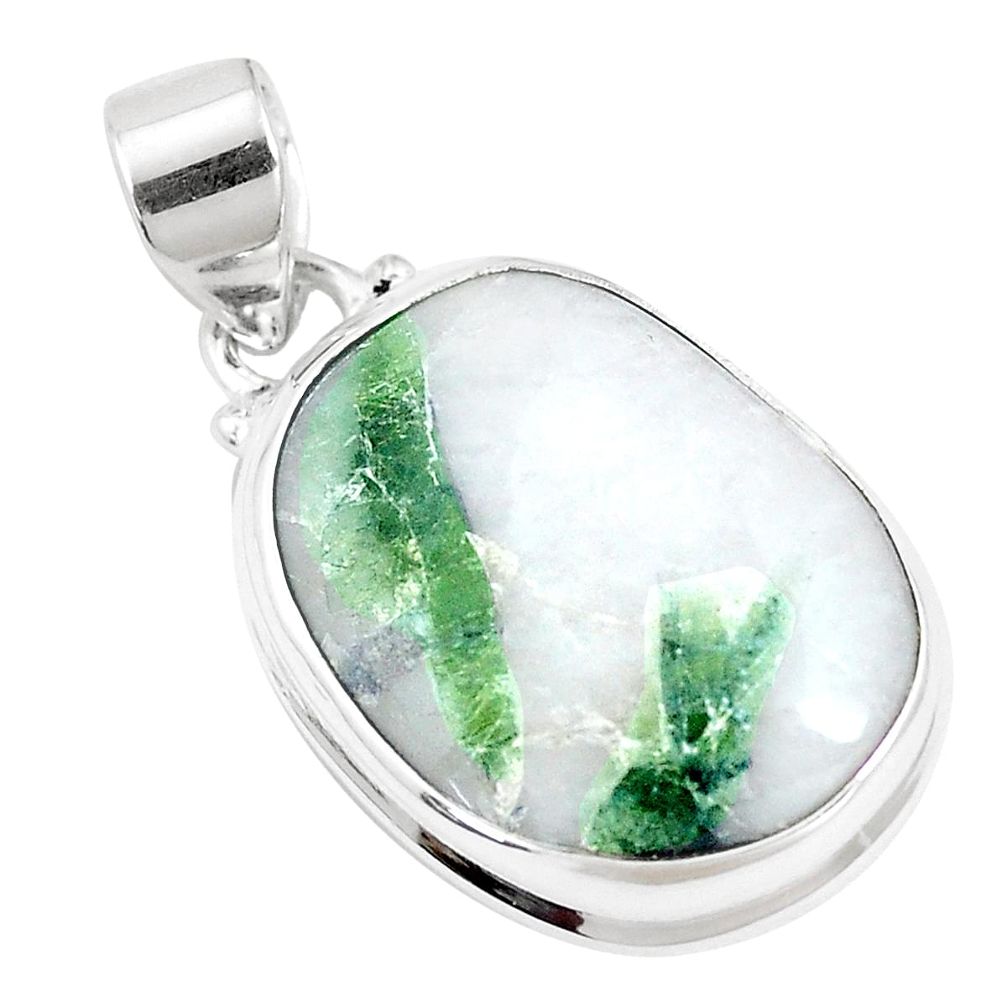 925 sterling silver 15.02cts natural green tourmaline in quartz pendant p14655