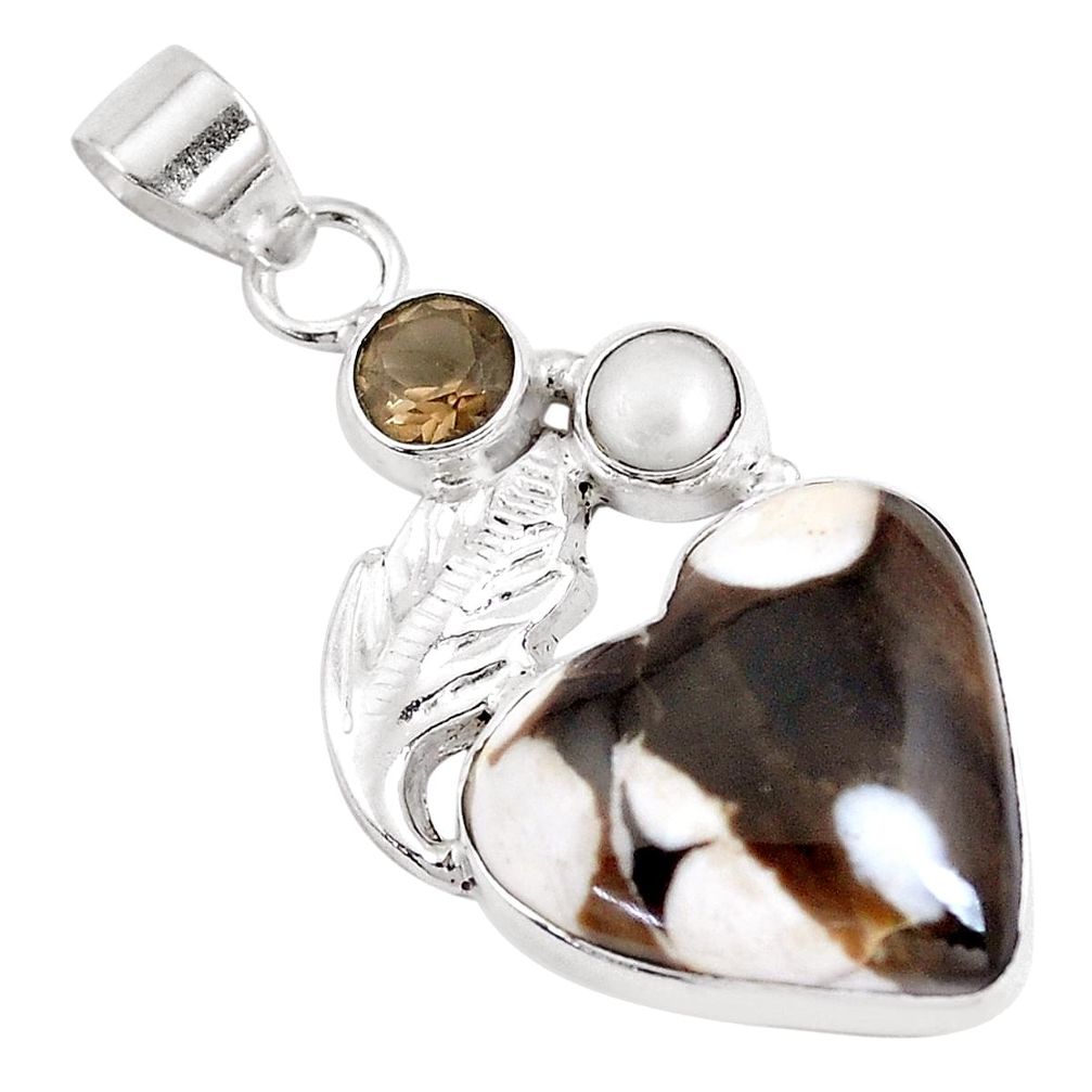 Natural brown peanut petrified wood fossil pearl 925 silver pendant p14767