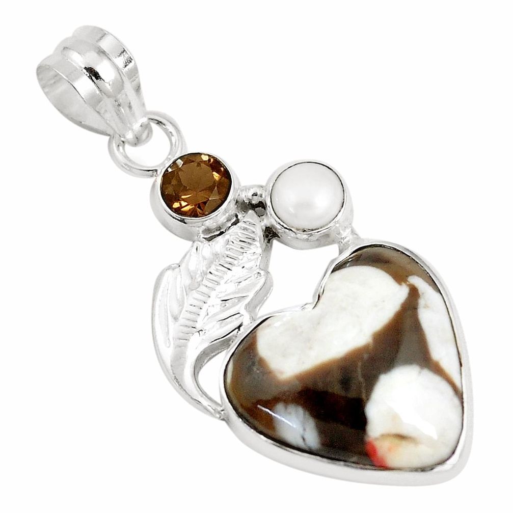 Natural brown peanut petrified wood fossil pearl 925 silver pendant p14770