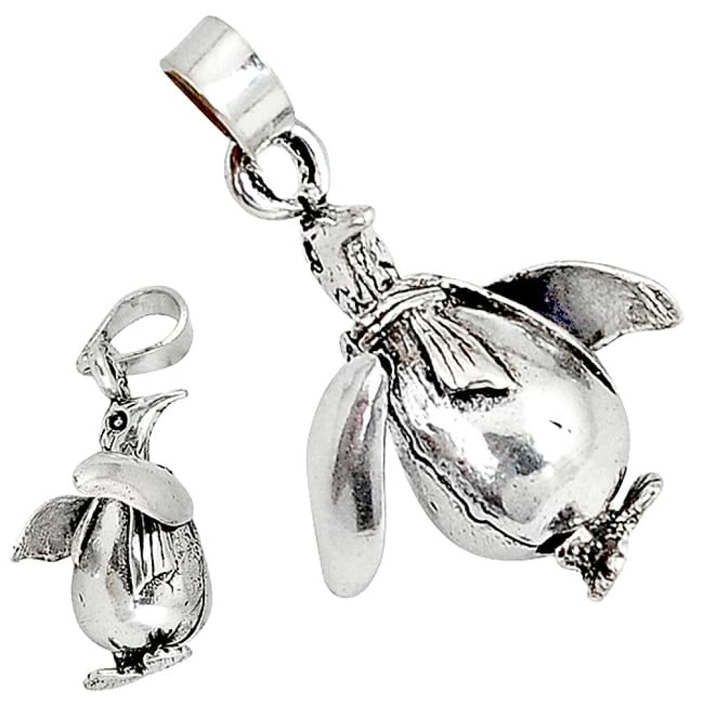 3d moving bali java island 925 sterling silver penguin pendant charm p1501