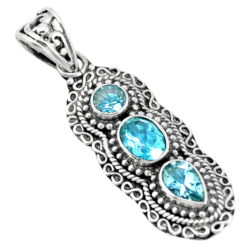 925 sterling silver 5.43cts natural blue topaz oval pendant jewelry p15854