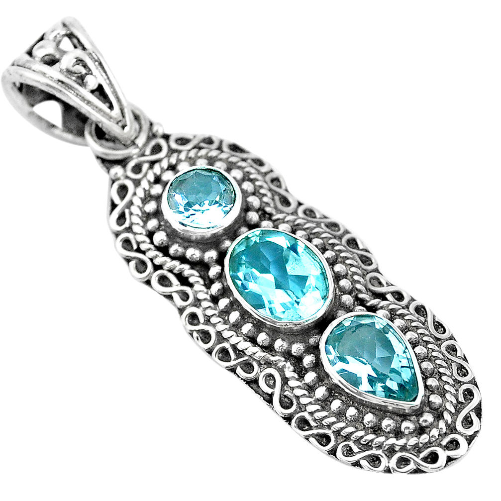 5.26cts natural blue topaz oval 925 sterling silver pendant jewelry p15855