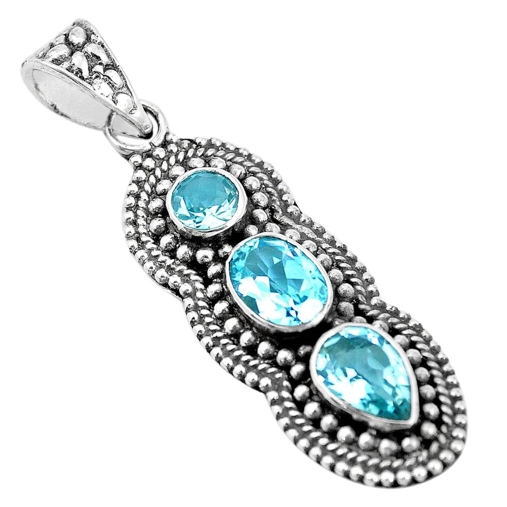 925 sterling silver 5.43cts natural blue topaz oval pendant jewelry p15858