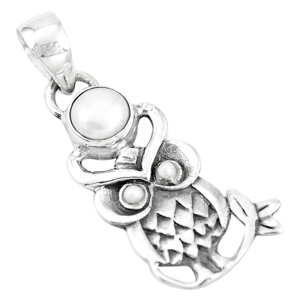 1.96cts natural white pearl round 925 sterling silver owl pendant jewelry p15871