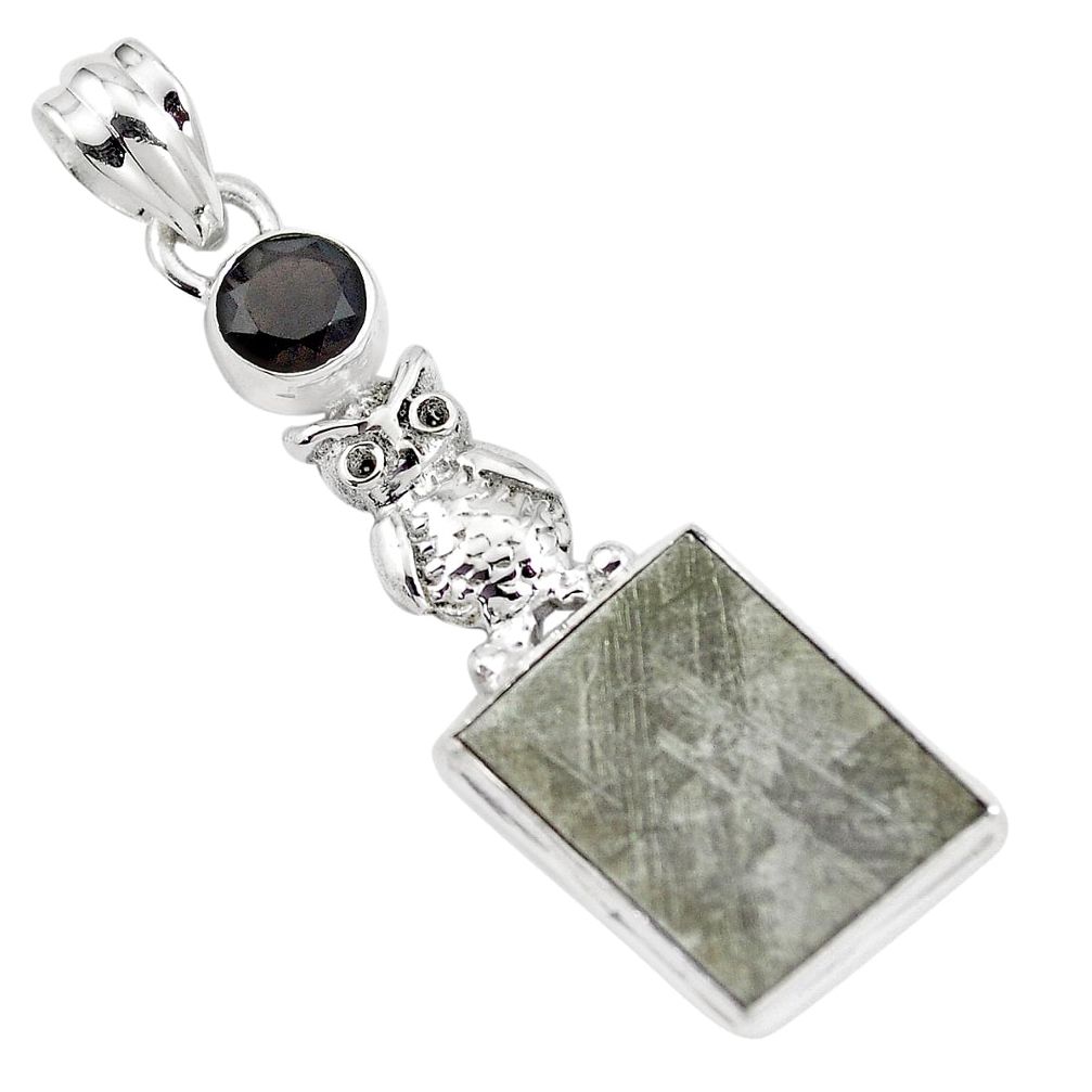 925 silver 12.10cts natural grey meteorite gibeon smoky topaz owl pendant p16110
