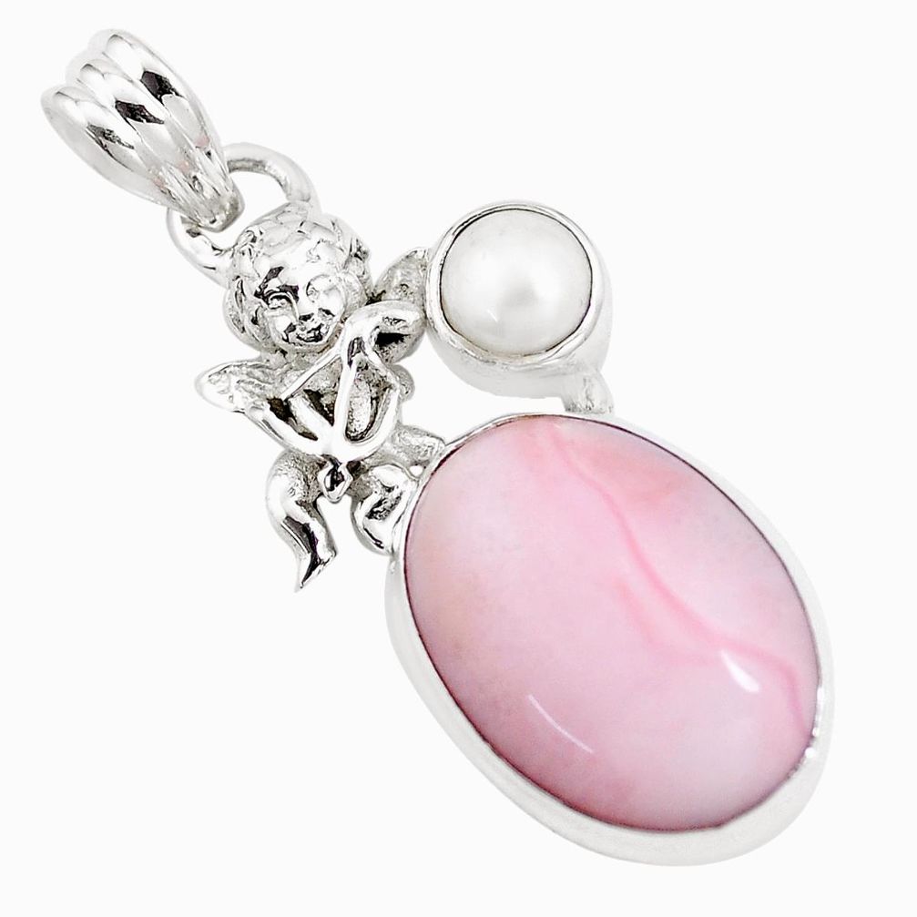 925 silver 12.52cts natural pink opal pearl cupid angel wings pendant p16234