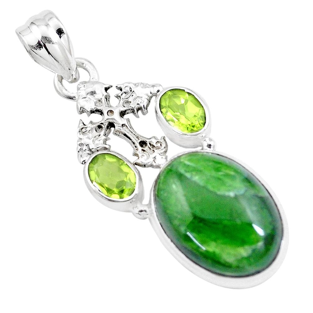 16.92cts natural green chrome diopside peridot 925 silver cross pendant p16248