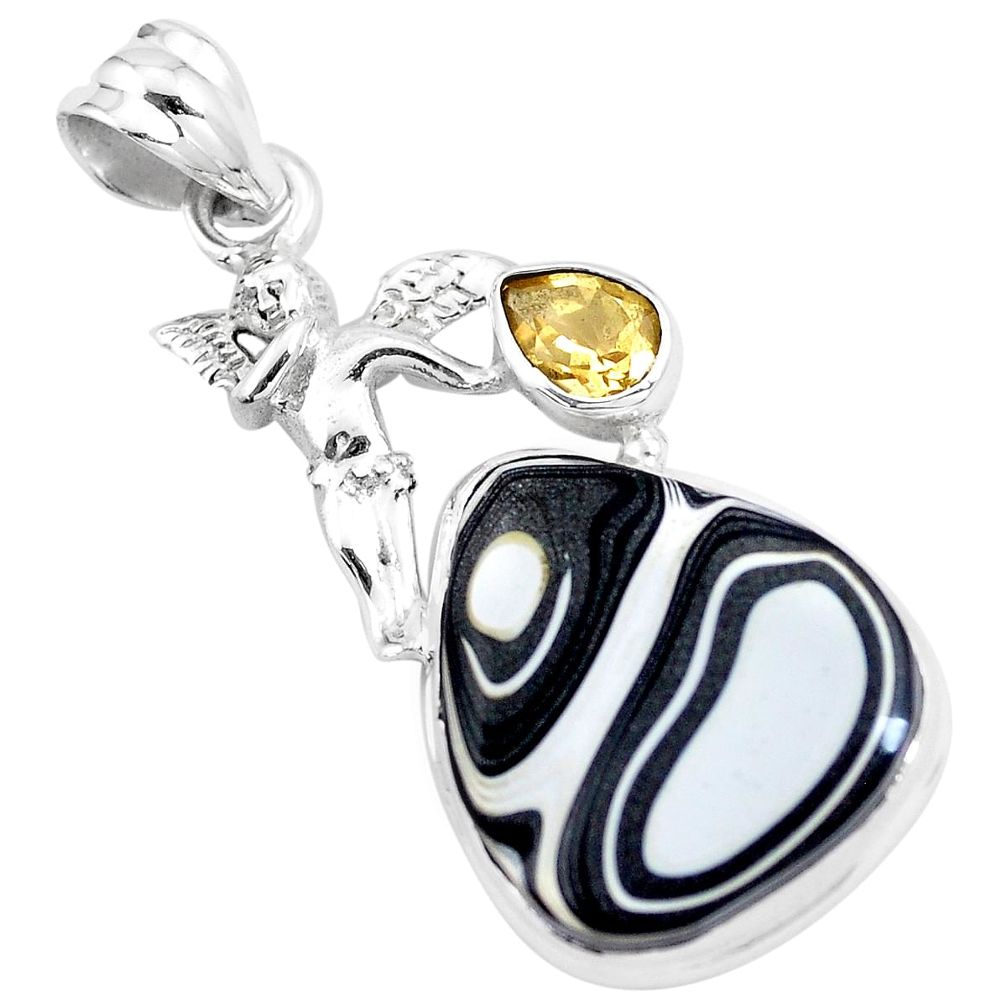 12.60cts brown fordite detroit agate 925 silver angel wings fairy pendant p16289