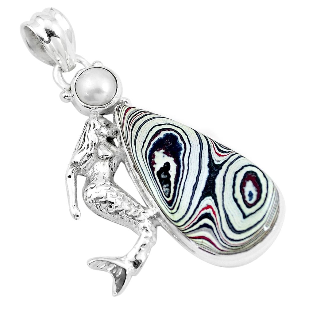 15.39cts brown fordite detroit agate pearl 925 sterling silver pendant p16290