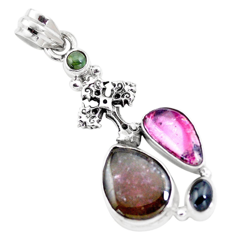 11.36cts natural multicolor tourmaline 925 silver holy cross pendant p16322