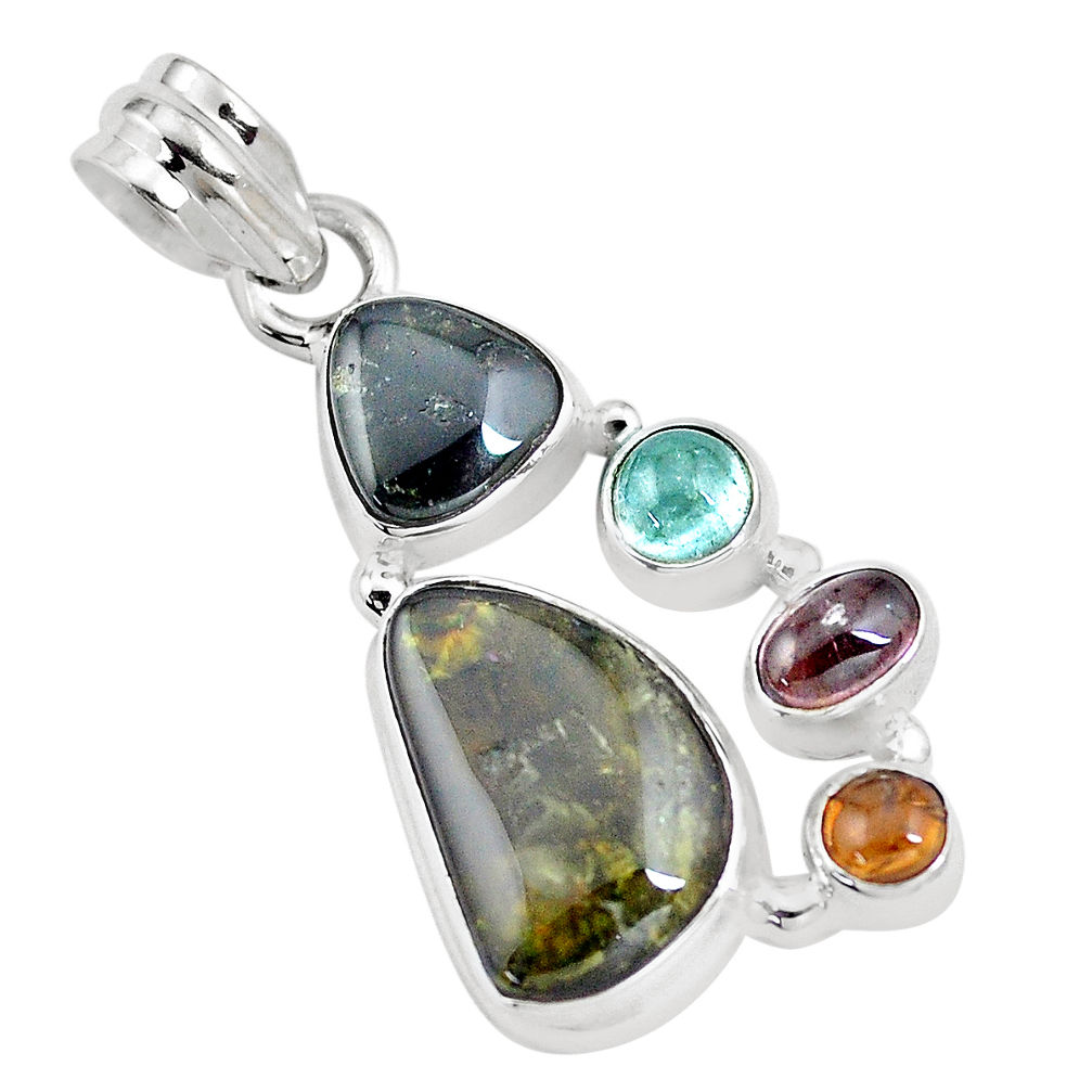 10.64cts natural multi color tourmaline 925 sterling silver pendant p16353