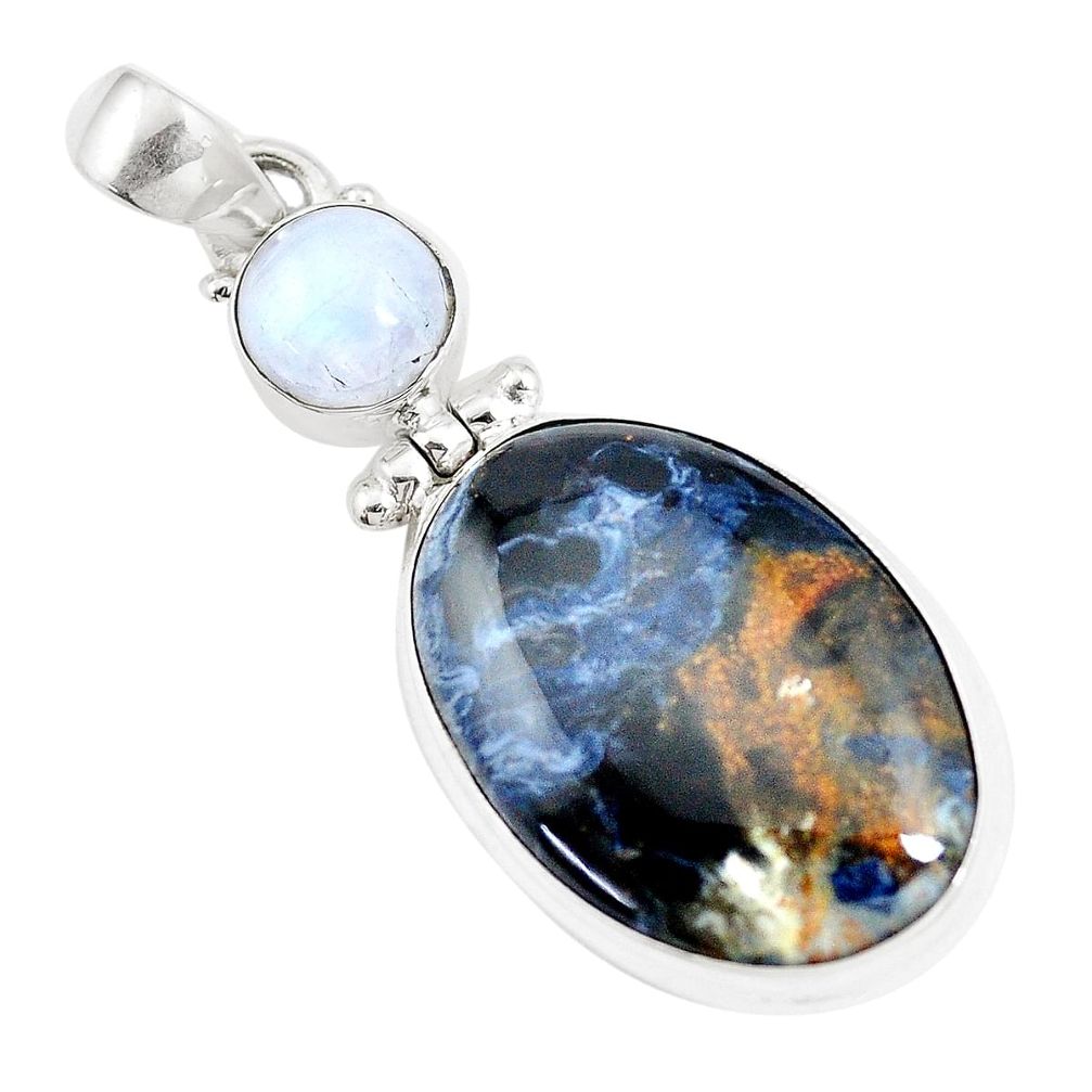 21.48cts natural black pietersite (african) moonstone 925 silver pendant p16390