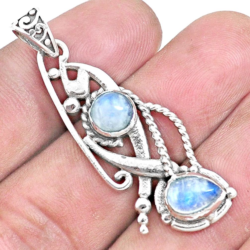 3.31cts natural rainbow moonstone 925 sterling silver pendant jewelry p16558