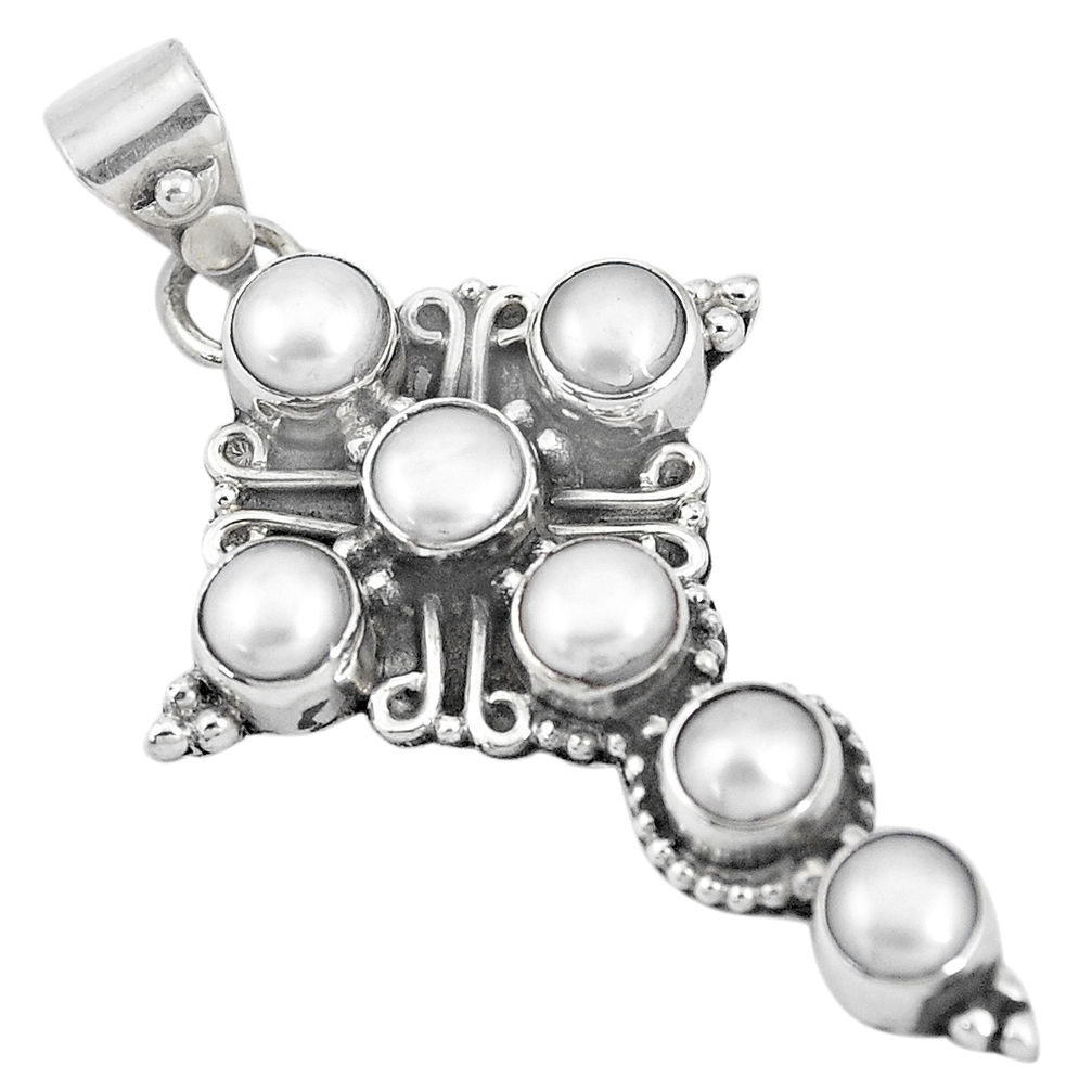 925 sterling silver 6.83cts natural white pearl holy cross pendant p17012