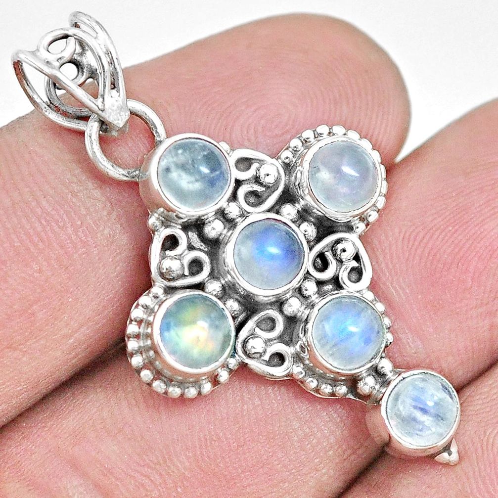 6.04cts natural rainbow moonstone 925 sterling silver holy cross pendant p17017