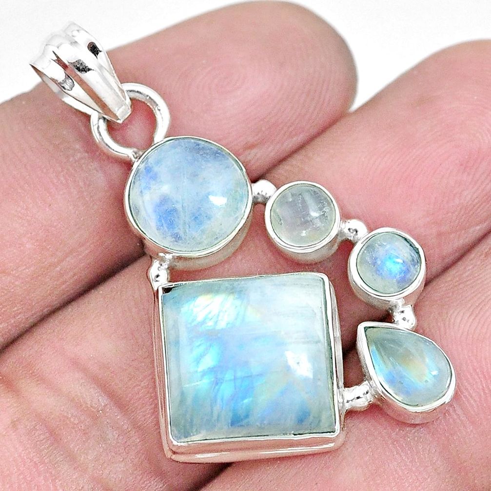 17.36cts natural rainbow moonstone 925 sterling silver pendant jewelry p17231