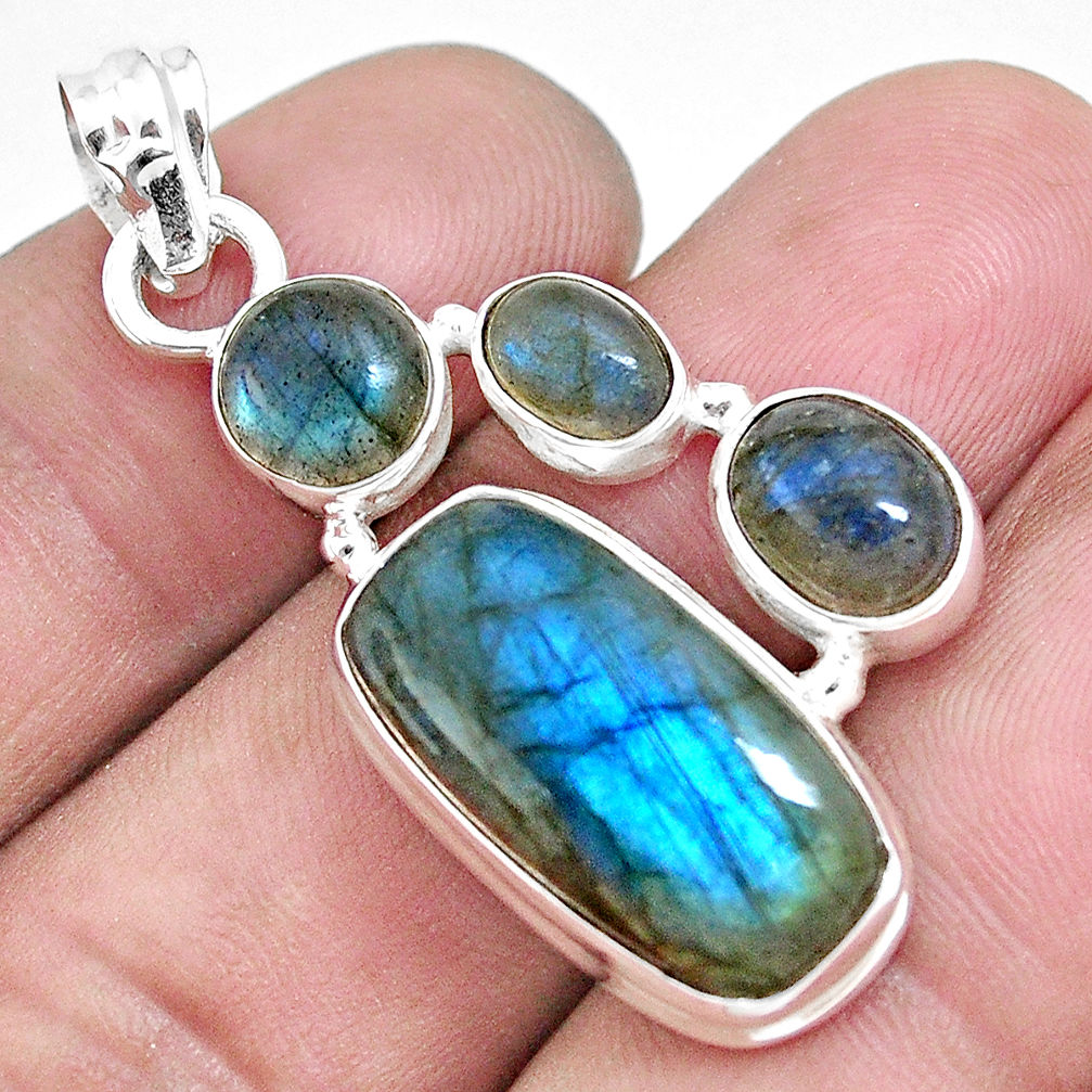 925 sterling silver 16.46cts natural blue labradorite pendant jewelry p17235
