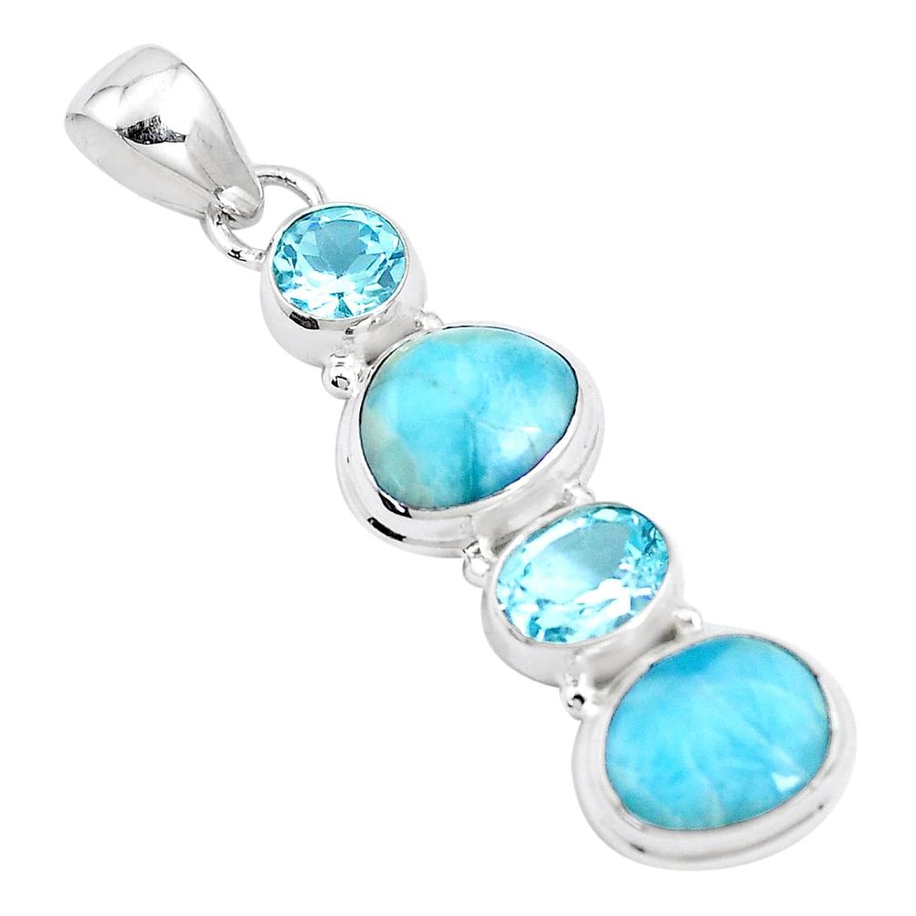 12.34cts natural blue larimar topaz 925 sterling silver pendant jewelry p17260