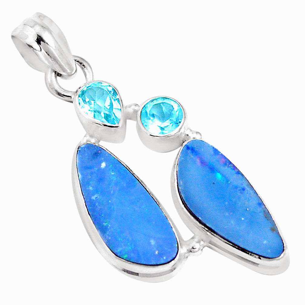 12.31cts natural blue doublet opal australian topaz 925 silver pendant p17401