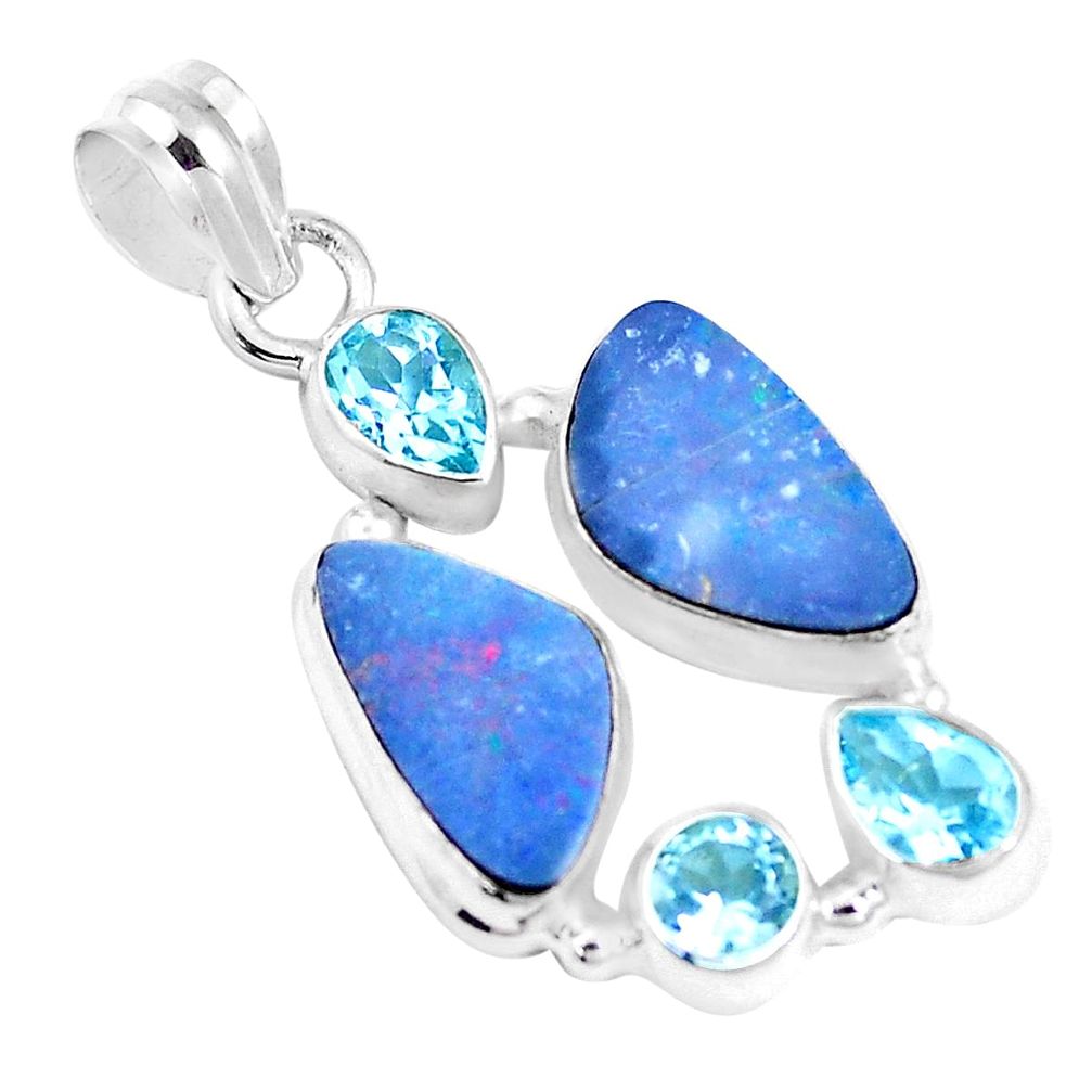 925 silver 12.29cts natural blue doublet opal australian topaz pendant p17417