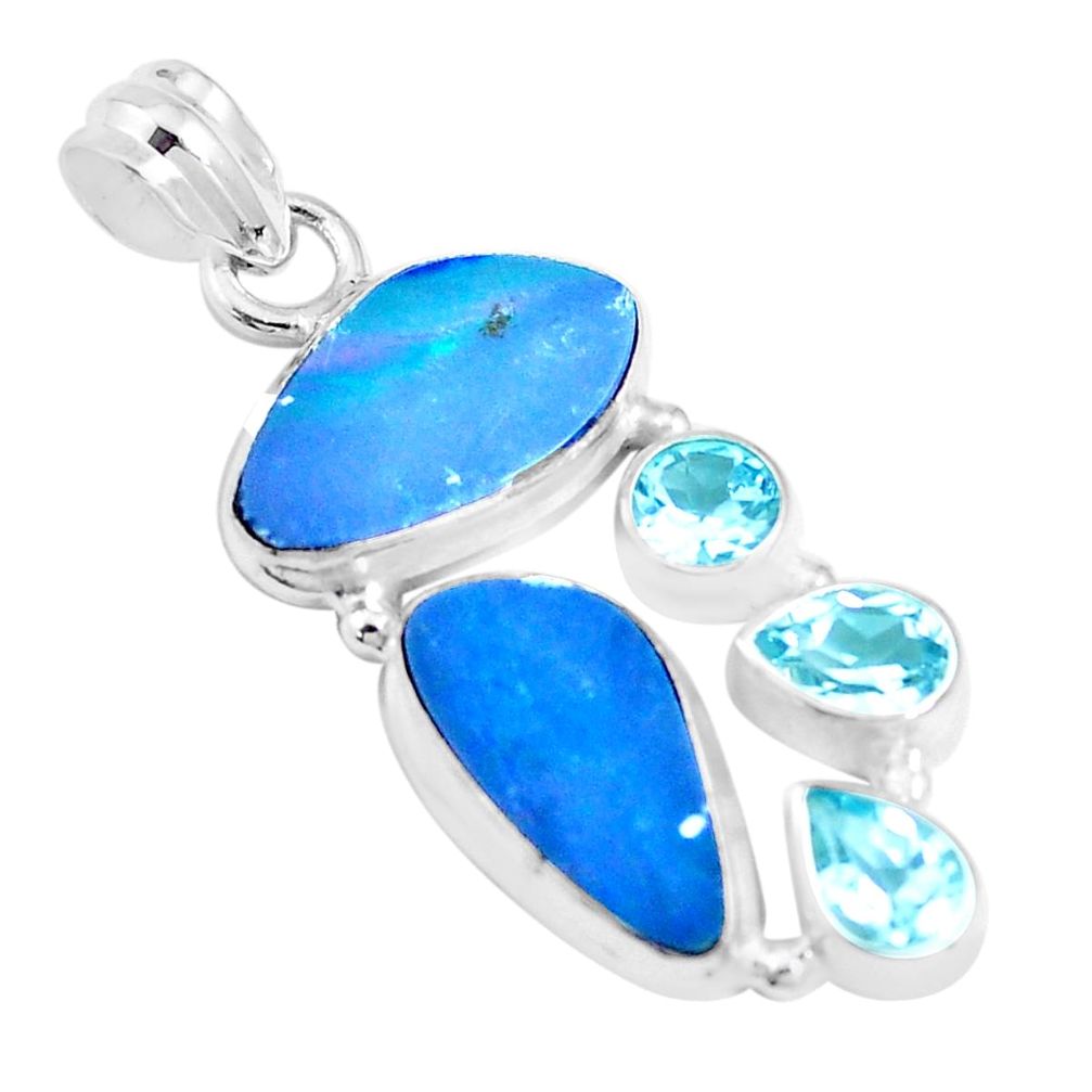 925 silver 13.36cts natural blue doublet opal australian topaz pendant p17420