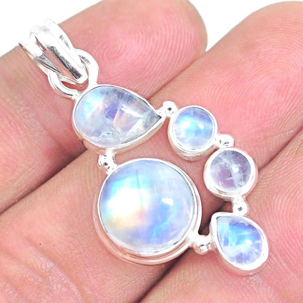 11.02cts natural rainbow moonstone 925 sterling silver pendant jewelry p17496