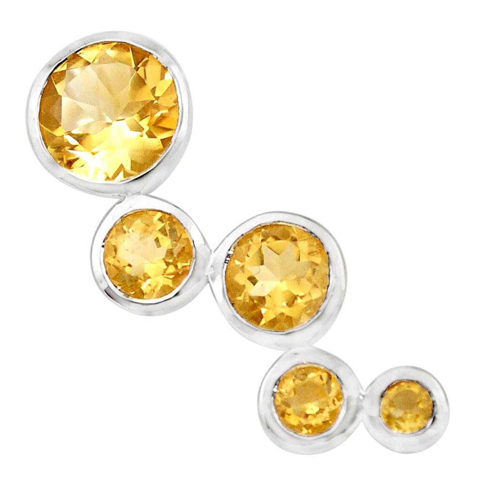 6.61cts natural yellow citrine round 925 sterling silver pendant jewelry p17790