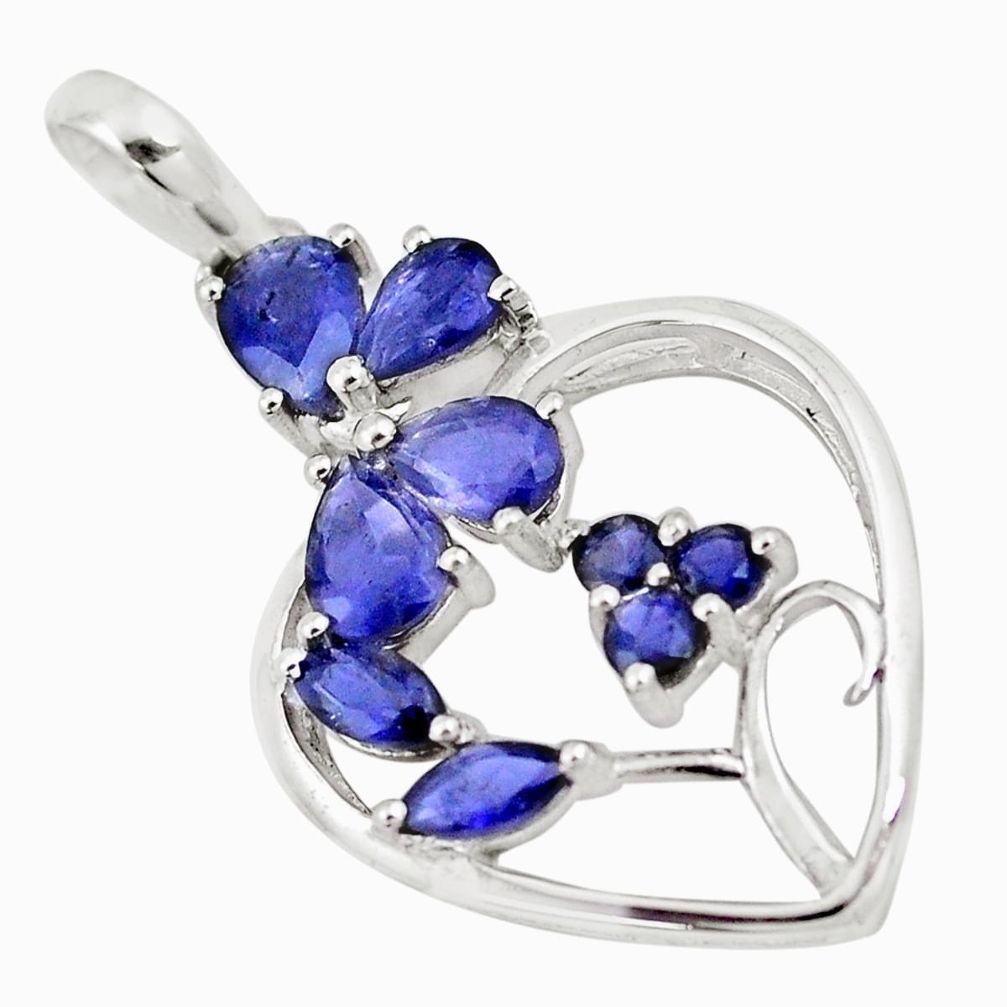 6.54cts natural blue iolite 925 sterling silver heart pendant jewelry p17811