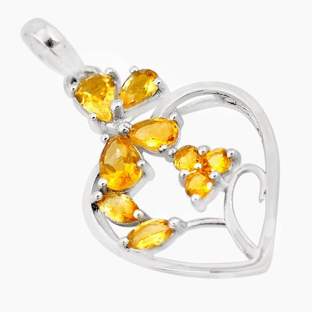 6.54cts natural yellow citrine 925 sterling silver heart pendant p17812