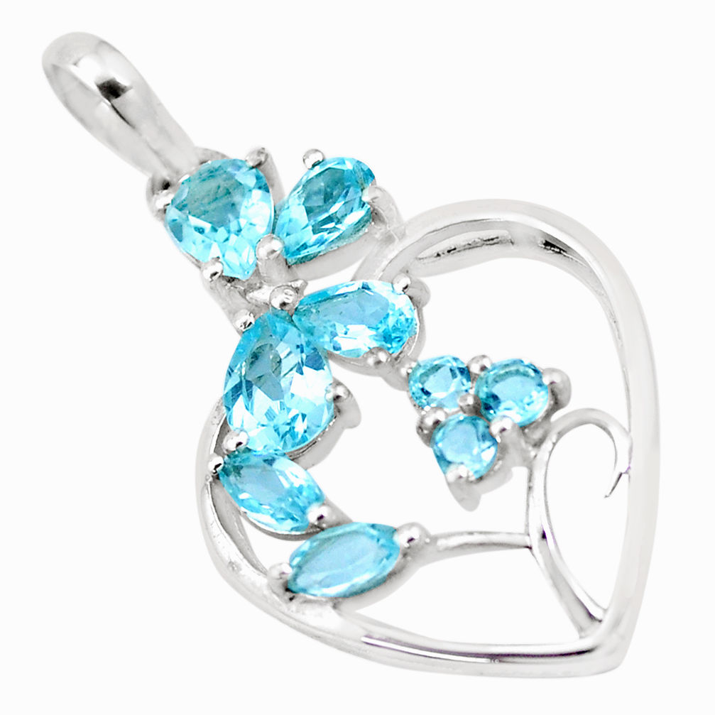 925 sterling silver 6.53cts natural blue topaz heart pendant jewelry p17818