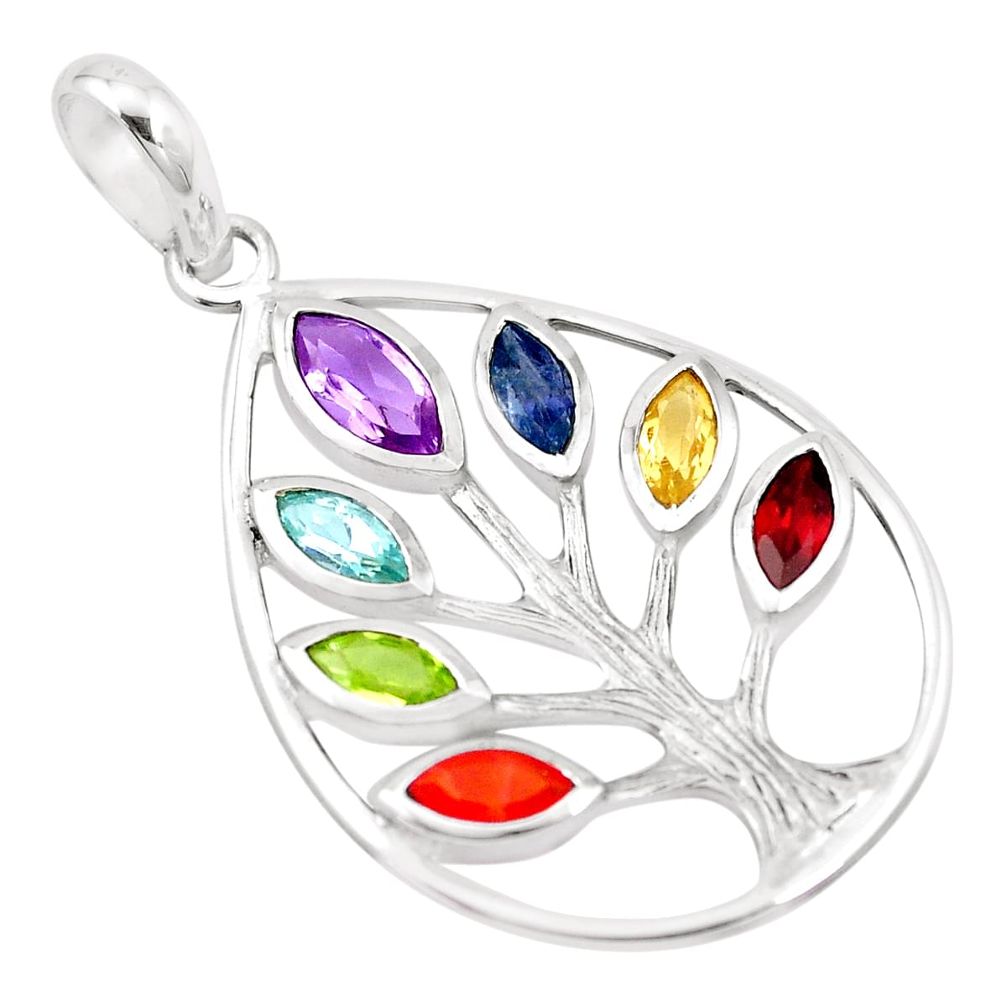 Tree of life amethyst cornelian topaz garnet 925 silver chakra pendant p17829