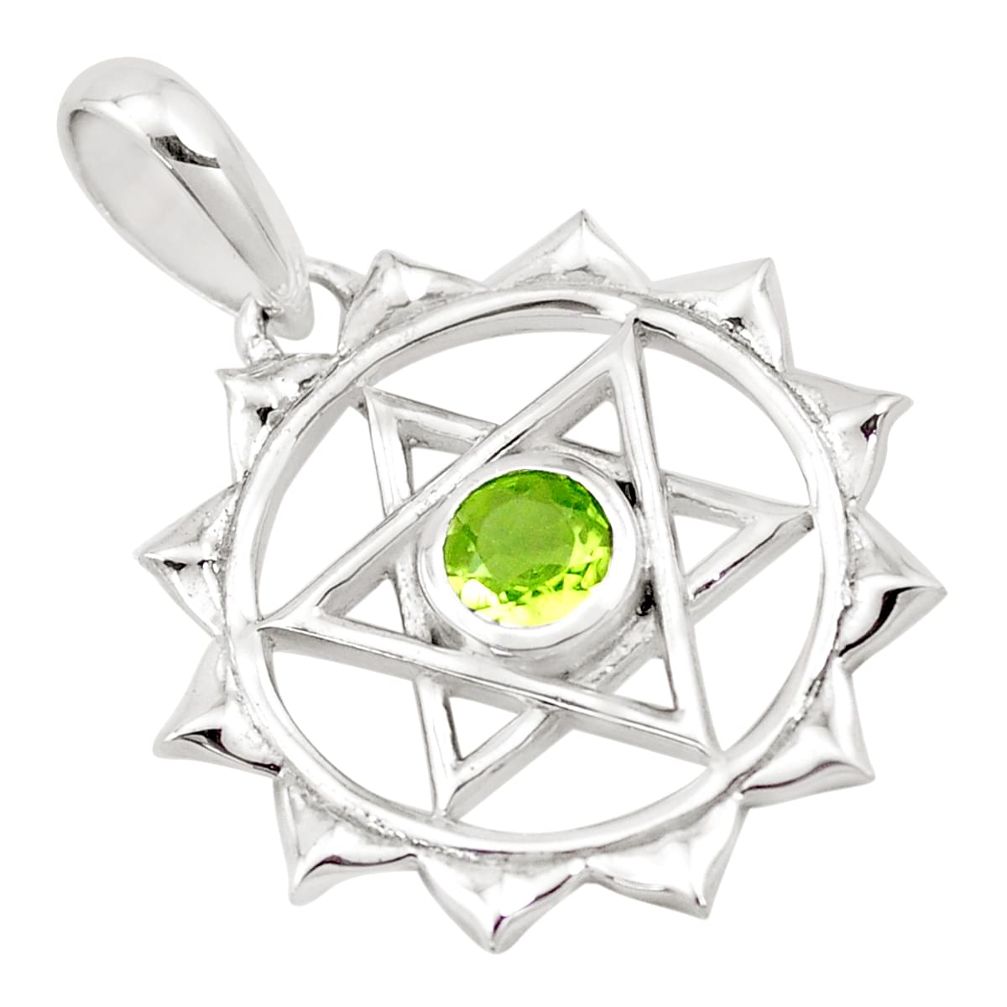 925 sterling silver 0.97cts natural green peridot wicca symbol pendant p17847