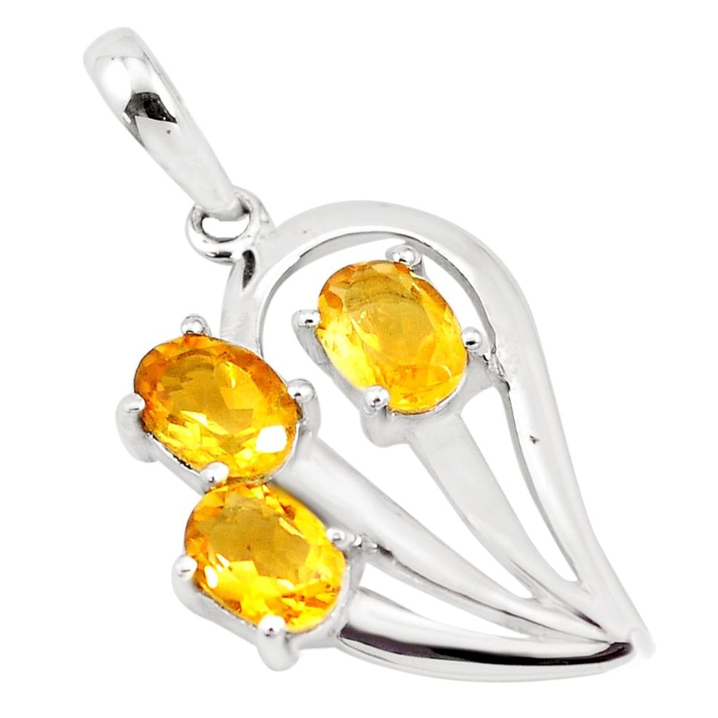 925 sterling silver 3.91cts natural yellow citrine oval pendant jewelry p17877