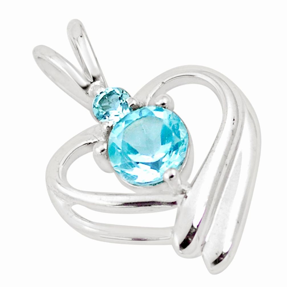 2.03cts natural blue topaz 925 sterling silver heart pendant jewelry p17901