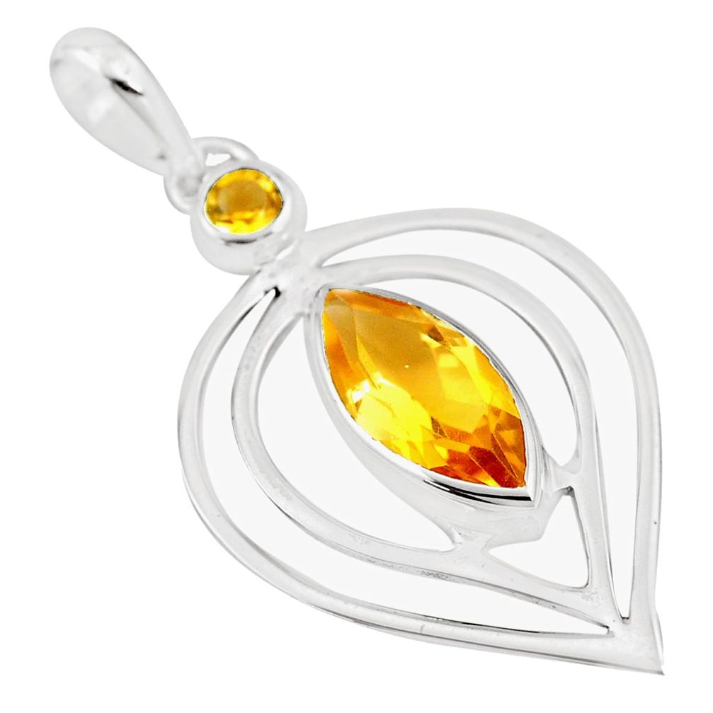 925 sterling silver 6.26cts natural yellow citrine pendant jewelry p17992