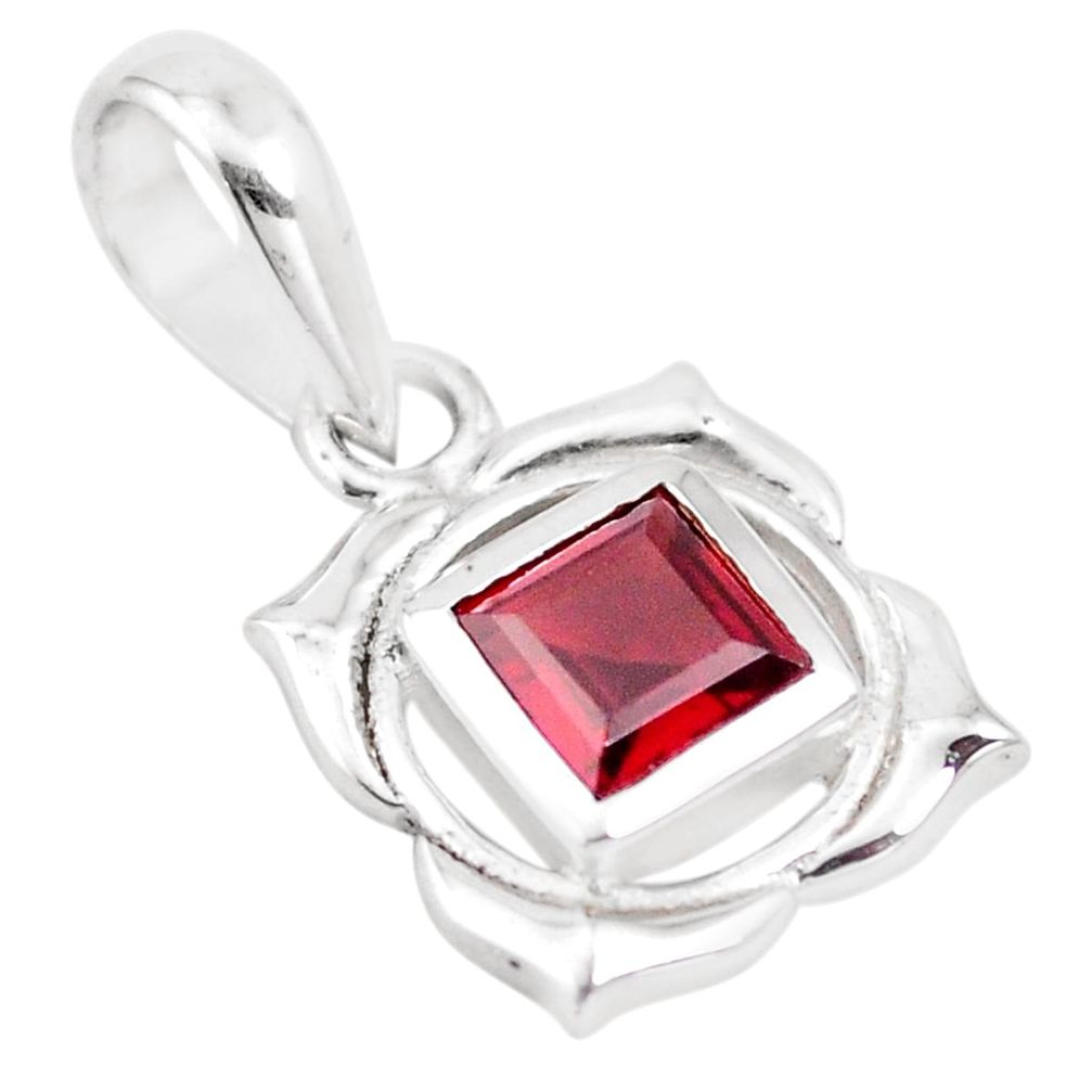 1.13cts natural red garnet square 925 sterling silver pendant jewelry p18021