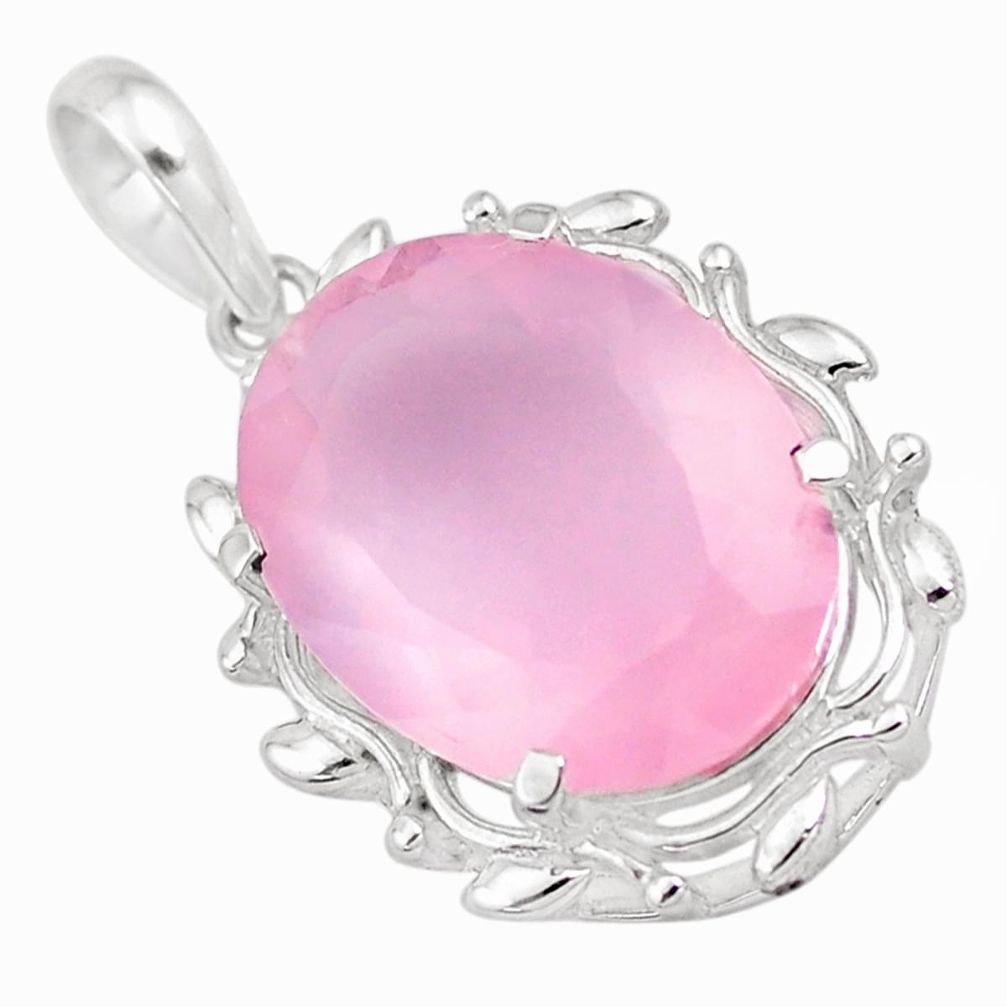 15.85cts natural pink rose quartz 925 sterling silver pendant jewelry p18048