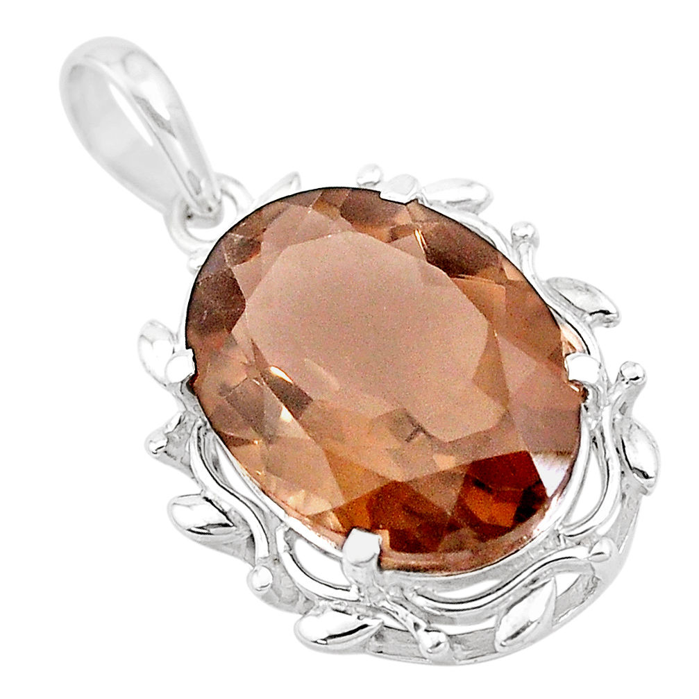 17.18cts brown smoky topaz oval 925 sterling silver pendant jewelry p18054