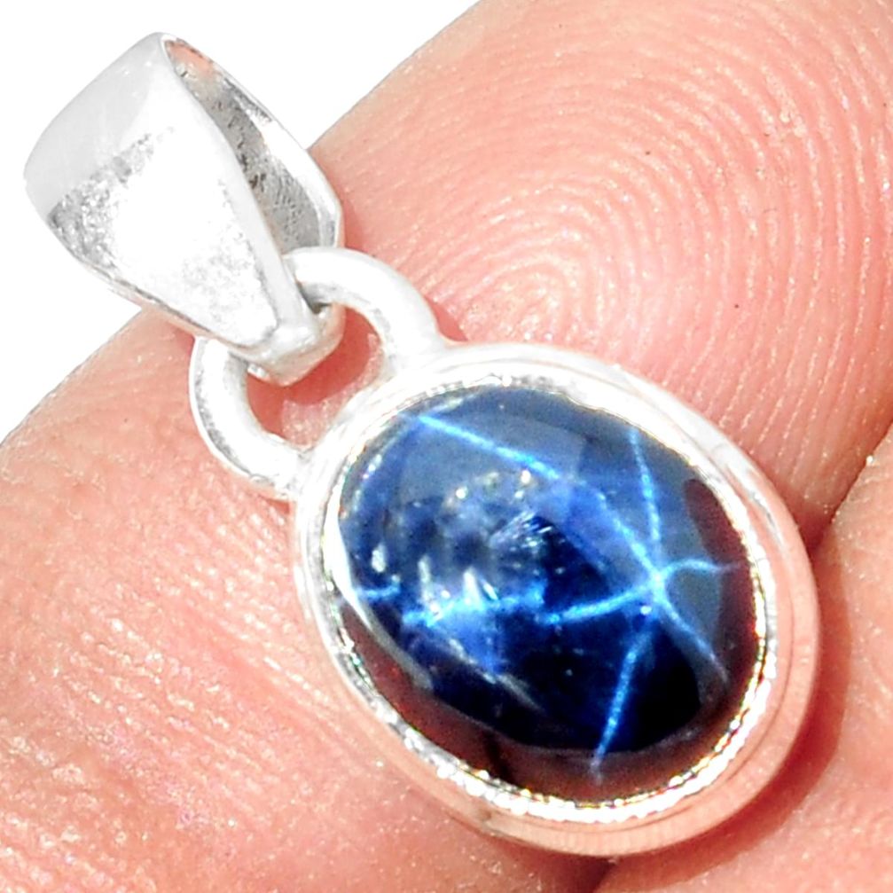 4.79cts NATURAL BLUE STAR SAPPHIRE 925 STERLING SILVER PENDANT JEWELRY P18864