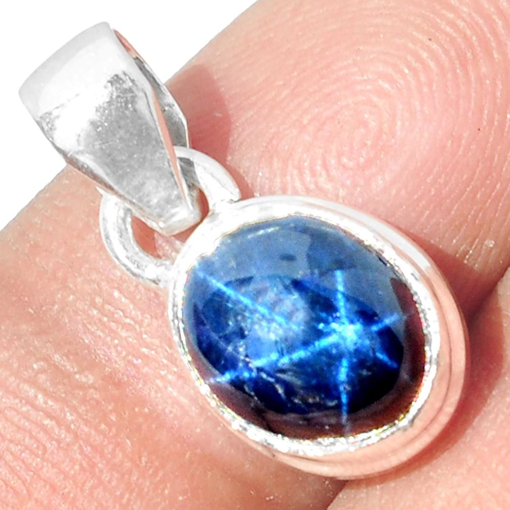 4.29cts NATURAL BLUE STAR SAPPHIRE 925 STERLING SILVER PENDANT JEWELRY P18873